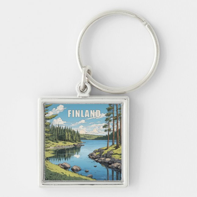 Chaveiro Ilustração da Natureza na Finlândia (Frente)