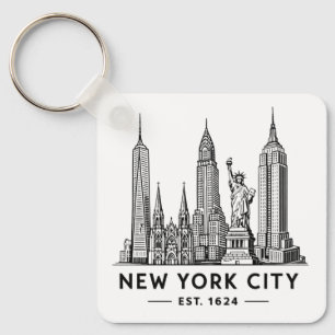 Chaveiro Ilustração da Silhueta de Nova York com Estátua da