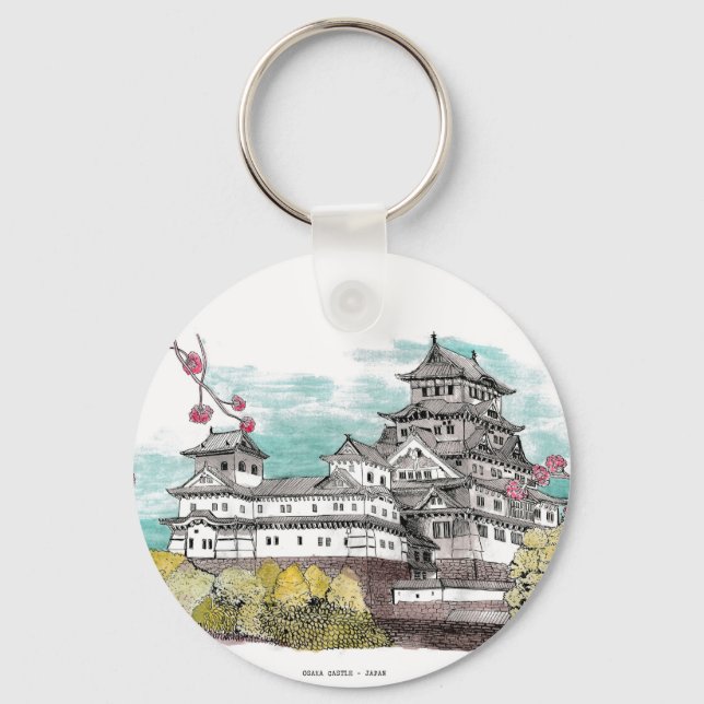 Chaveiro Ilustração de Aquarela do Japão no Castelo de Osak (Frente)