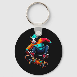 Chaveiro Ilustração de Arte de Vaca Funky Legal Patinando 1