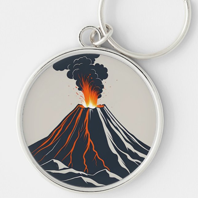 Chaveiro Ilustração de Arte Moderna do Vulcão em Erupção (Frente)