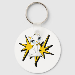 Chaveiro Ilustração de Arte Pop de Gatinho Branco Fofo