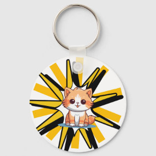 Chaveiro Ilustração de Arte Pop de Gatinho Branco Fofo