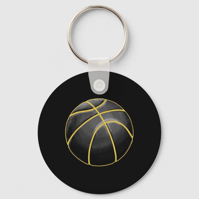 Chaveiro Ilustração de basquete Black Dourado Ball Design S (Frente)