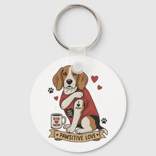 Chaveiro Ilustração de Beagle com Tatuagem Eu Amo Mamãe