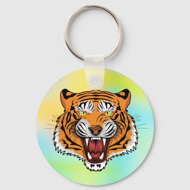 Chaveiro Ilustração de Cabeça de Tigre Feroz-24327 (Frente)