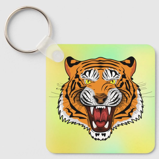 Chaveiro Ilustração de Cabeça de Tigre Feroz-24327 (Frente)