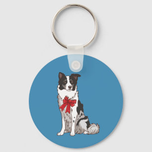 Chaveiro Ilustração de Cachorro Border Collie Fofo em Pinge