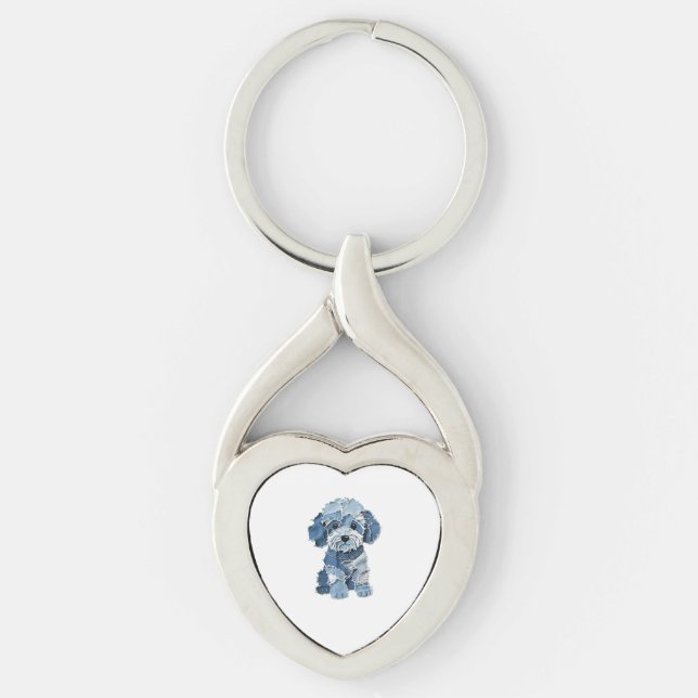 Chaveiro Ilustração de Cachorro com Remendo de Jeans Fofo (Frente)