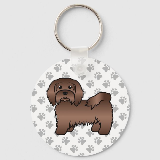 Chaveiro Ilustração de Cão de Cartoon de Chocolate Havanês (Frente)