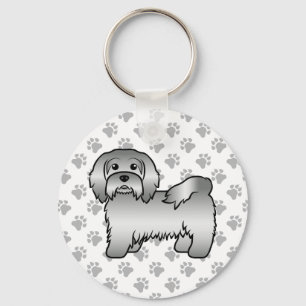 Chaveiro Ilustração de Cão de Cartoon Gelado em Silver Hava