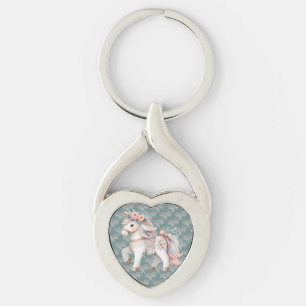 Chaveiro Ilustração de Cavalo Fantasia Pastel Floral