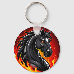 Chaveiro Ilustração de Cavalo Preto Ardente com Olhos Brilh