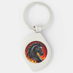 Chaveiro Ilustração de Cavalo Preto Ardente com Olhos Brilh