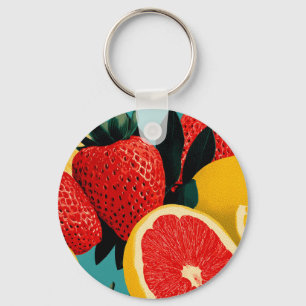 Chaveiro Ilustração de Colagem de Fruta de Arte pop