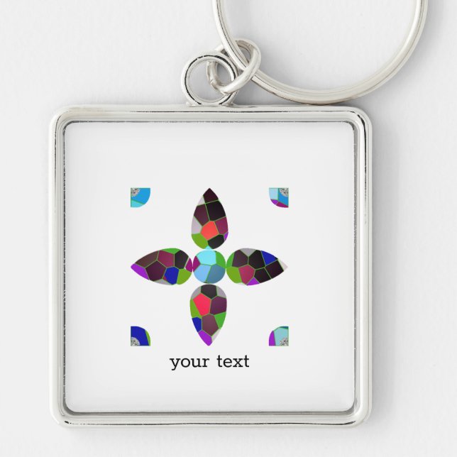 Chaveiro Ilustração de Cor da Flor Turquesa (Frente)