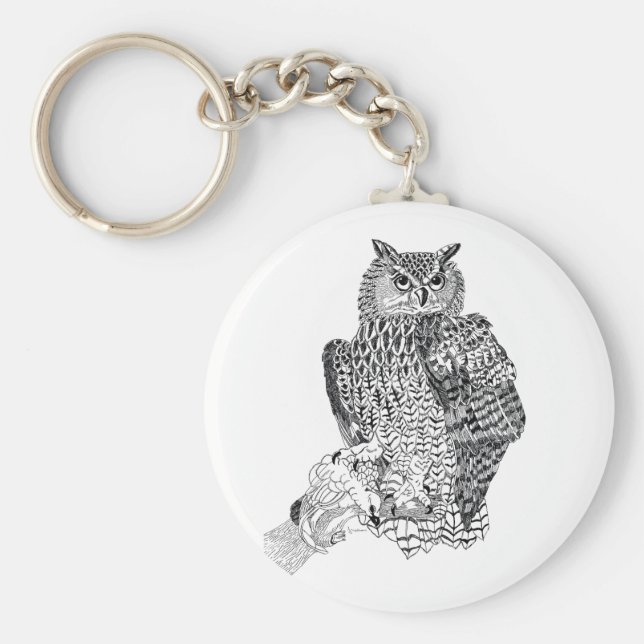 Chaveiro Ilustração de Coruja no teclado do botão (Frente)