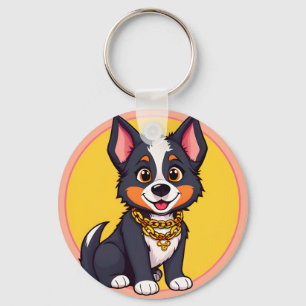 Chaveiro Ilustração de Desenho Animado de Cachorro Feliz