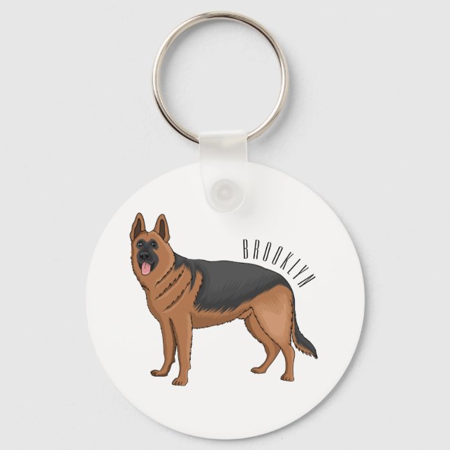 Chaveiro ilustração de desenho animado de cão german shephe (Frente)
