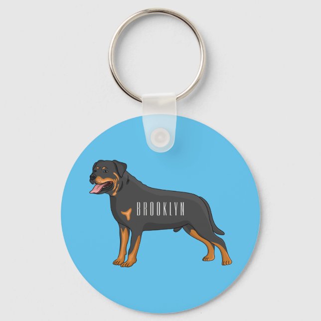 Chaveiro Ilustração de desenho animado de cão rottweiler (Frente)