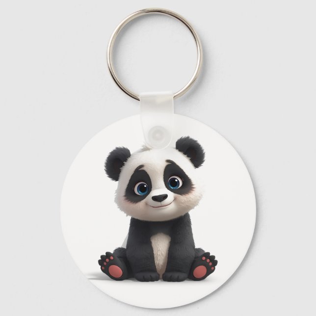 Chaveiro Ilustração de Desenho Animado de Urso Panda Sentad (Frente)