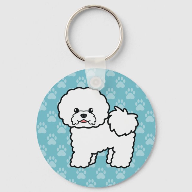 Chaveiro Ilustração de desenho animado fofo do cão Bichon F (Frente)