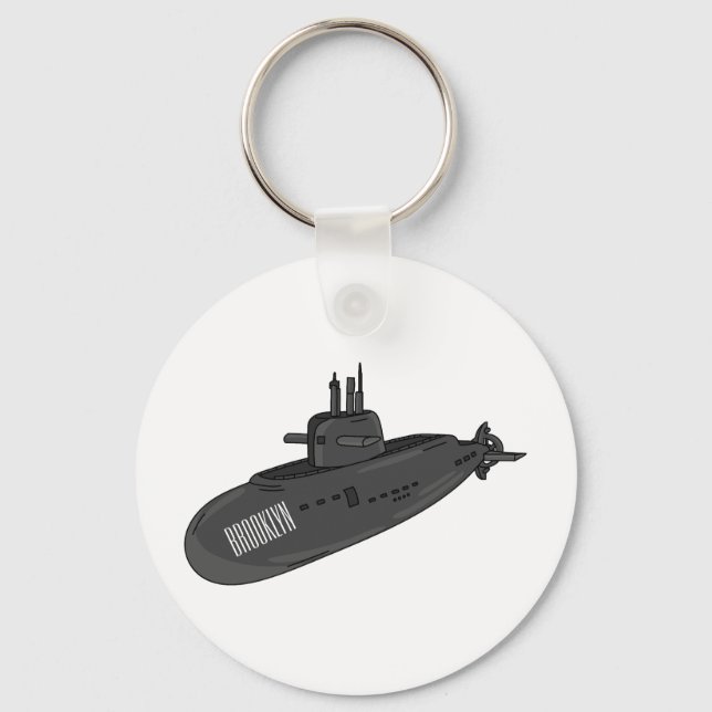Chaveiro Ilustração de desenho animado submarino (Frente)