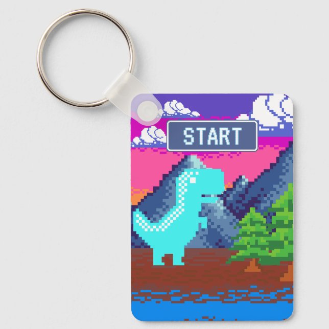 Chaveiro Ilustração de Dinossauro Pixelada de Jogador de Pi (Frente)