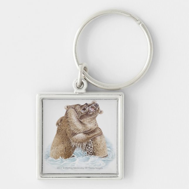 Chaveiro Ilustração de dois ursos de Brown que lutam na (Frente)