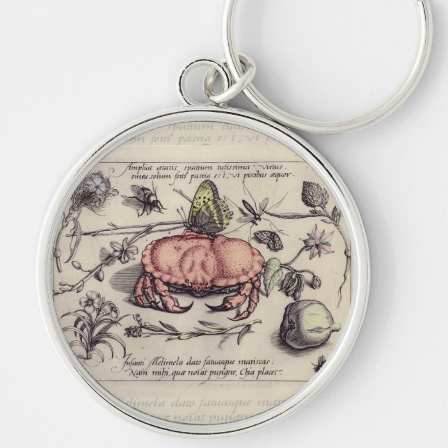 Chaveiro Ilustração de Flor de Inseto Botânico de Caranguej (Frente)