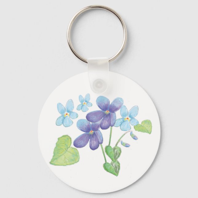 Chaveiro Ilustração de Flores Violetas Selvagens (Frente)