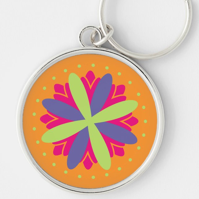 Chaveiro Ilustração de formas florais laranja (Frente)