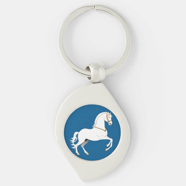 Chaveiro Ilustração de Garanhão Branco Elegante em (Frente)