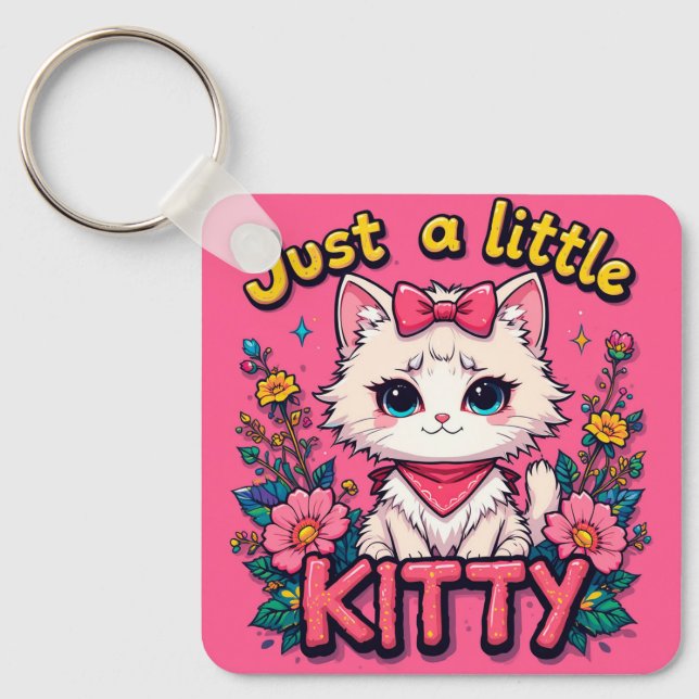 Chaveiro Ilustração de Gatinho Branco Adorável (Frente)