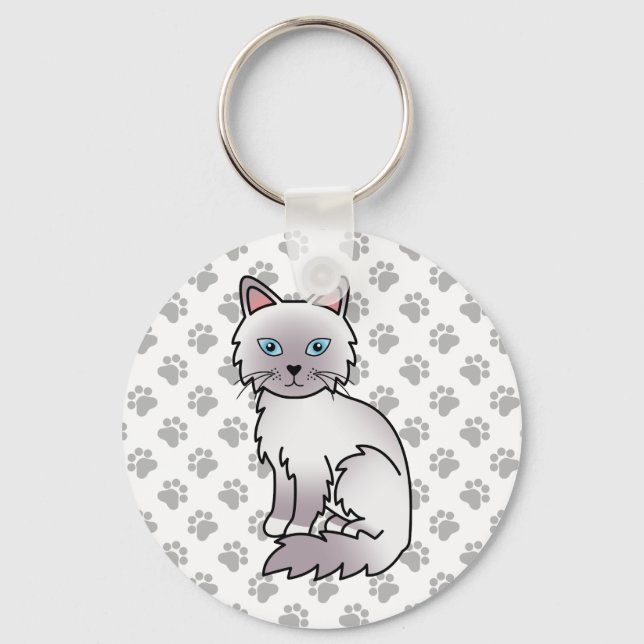 Chaveiro Ilustração de Gato Birman / Ragdoll Lilac Point (Frente)