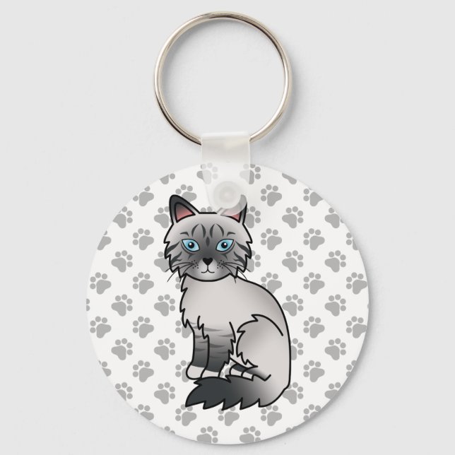 Chaveiro Ilustração de Gato Birman / Ragdoll Tabby Azul (Frente)