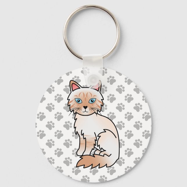 Chaveiro Ilustração de Gato Birmanês Tabby Ponto Vermelho / (Frente)
