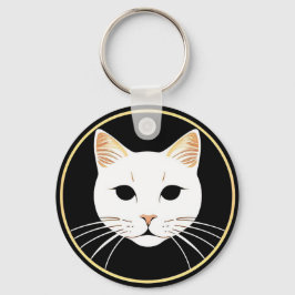 Chaveiro Ilustração de Gato Branco Elegante