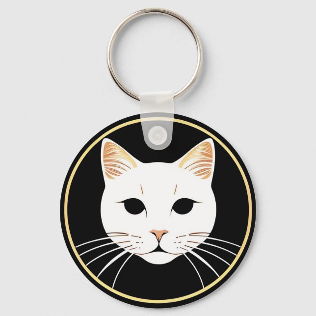 Chaveiro Ilustração de Gato Branco Elegante (Frente)