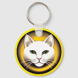 Chaveiro Ilustração de Gato Branco Elegante