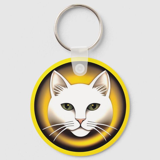 Chaveiro Ilustração de Gato Branco Elegante (Frente)