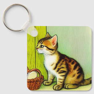 Chaveiro Ilustração de Gato de Tabby de Vintage