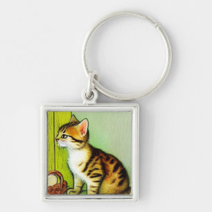 Chaveiro Ilustração de Gato de Tabby de Vintage