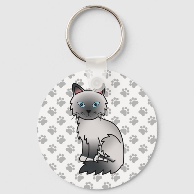 Chaveiro Ilustração de Gato Fofo Blue Point Birman / Ragdol (Frente)