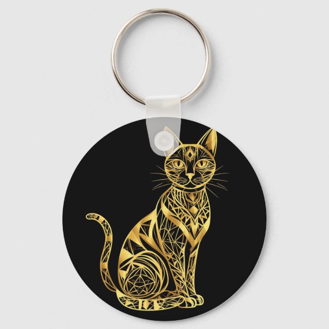 Chaveiro Ilustração de Gato Geométrico Elegante em Tons Dou (Frente)