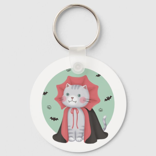 Chaveiro Ilustração de Halloween: Gato de Vampiro (Frente)