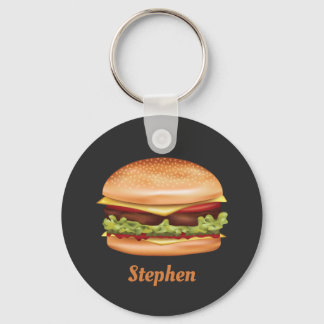 Chaveiro Ilustração de Hambúrguer Fast Food com Nome Person