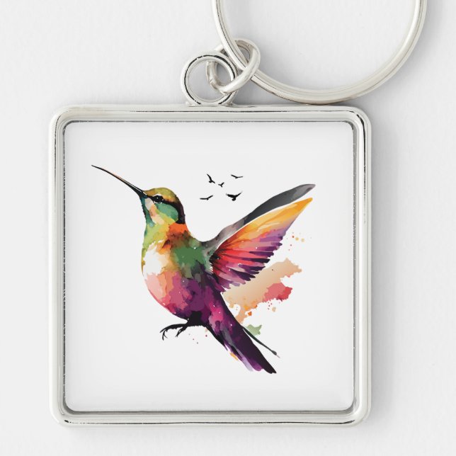 Chaveiro Ilustração de Hummingbird por Aquarela Vibrante (Frente)