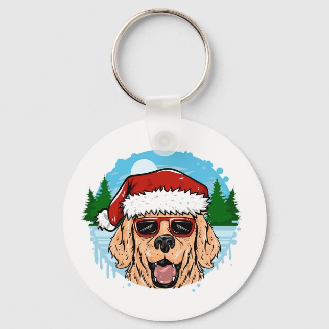 Chaveiro Ilustração de labrador Retriever santa claus (Frente)