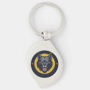 Chaveiro Ilustração de Lobo Feroz com Desenho Circular